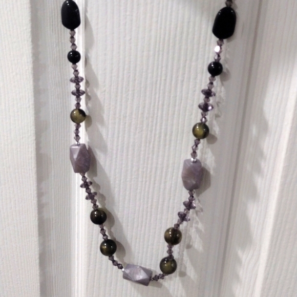 Women's Multi-Color Various Sizes Beads Long Necklace w/ Matching Earrings, 34" - Picture 1 of 6